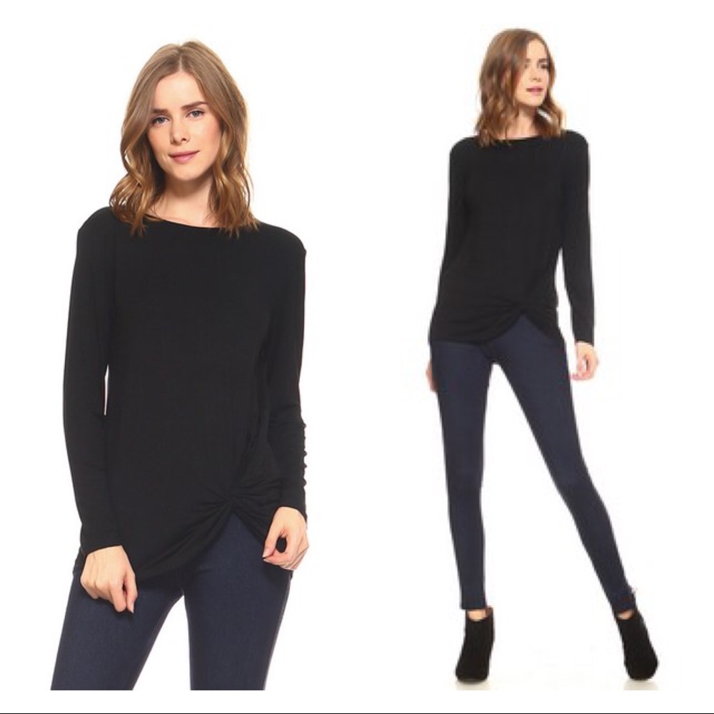 Black Front Wrap Tie Top - Picture 2 of 7